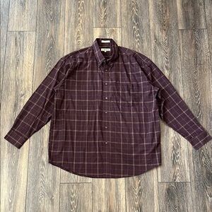 Foxfire Flannel Plaid Men's XL Burgundy Button Up Shirt